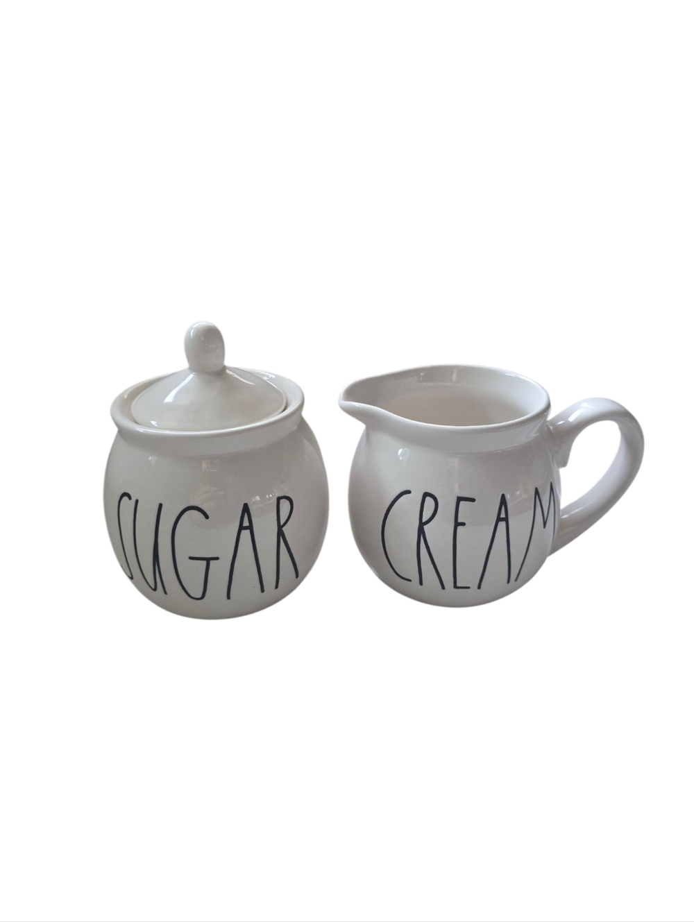 Rae Dunn by Magenta Ceramic CREAM and SUGAR in large letters 2 piece set